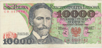 BANKOVEC 10.000 ZLOTYCH P151b "S.WYSPIANSKI" (POLJSKA) 1988.VF