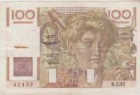 BANKOVEC 100  FRANCS (FRANCIJA)  1953.VF
