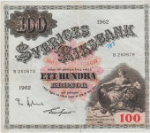 BANKOVEC 100 KRONOR P47d.2 (ŠVEDSKA) 1962.VF