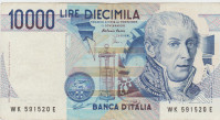 BANKOVEC 10000 LIRE P106b.1 "A.VOLTA" (ITALIJA) 1984.VF