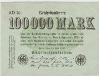 BANKOVEC 100000 MARK P91 zvezde (NEMŠKI RAICH NEMČIJA) 1923.VF/XF.