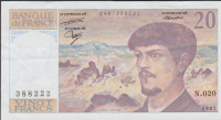 BANKOVEC 20 FRANCS P-151b ;DEBUSSY (FRANCIJA) 1987.XF