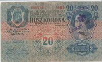 BANKOVEC 20 KRONEN (z voj.žig.KONJIC) (AVSTRIJA AVSTROOGRSKA)1913.VF