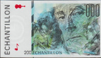 BANK.testni 200 FR. ECHANTILLON vod.tisk,nitka (FRANCIJA)1981.aUNC/UNC