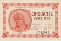 BANKOVEC 50 CENTIMES (FRANCIJA-PARIS)1920,aUNC