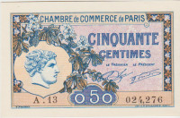 BANKOVEC 50 CENTIMES (FRANCIJA-PARIS)1920,UNC