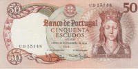 BANKOVEC 50 ESCUDOS P168a.6 (PORTUGALSKA) 28.2.1964.XF/XF++