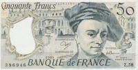 BANKOVEC  50 FRANCS P152d "QUENTIN DE LA TOUR" (FRANCIJA) 1989.XF