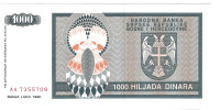 BIH P137a BANJA LUKA 1000 DINARA 1992  UNC
