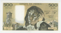 FRANCIJA 500 frankov  1983  "Pascal" ,  AU - UNC