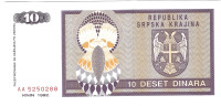 HRVAŠKA KNIN P-R1a 10 DINARA 1992  UNC