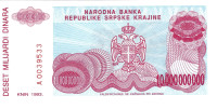 HRVAŠKA KNIN P-R28a 10000000000 DINARA 1993 UNC