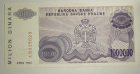 HRVAŠKA KNIN P-R33a 1.000.000 DINARA 1994 UNC