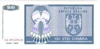 HRVAŠKA KNIN P-R3a  100 DINARA 1992  UNC