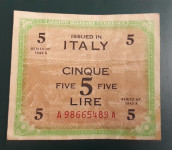 ITALIJA zavezniška okupacija 5 lire 1943 serija AA