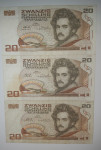 Prodam 3 bankovce 20 šilingov 1986