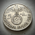 1937 A SREBRNIK Nemčija nacizem 5 Reichsmark 3. Reich nazi (otaku)