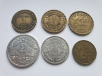 6 x kovanci Francija - 1,2,10 in 20 franc (frank)