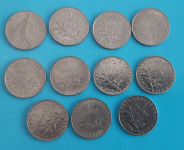 FRANCIJA 1 franc 12 različnih kovancev