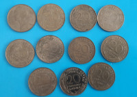 FRANCIJA 20 centimes 22 različnih kovancev