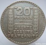 LaZooRo: Francija 20 Francs 1933 XF b - Srebro