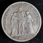 Francija 5 frankov 1876 A Hercules srebro .900 KM#820