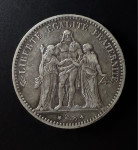 Francija 5 frankov 1876 A Hercules srebro .900 KM#820