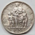 ITALIJA 5 lir 1936 & 1937 XF in aUNC Družina #A74+C61