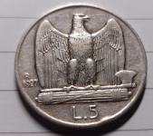 ITALIJA  5 lire 1927 srebrnik