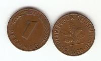 KOVANEC 1 pfennig 1950,66,72,73,77,78,80,81,90,91, Nemčija