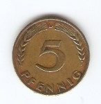 KOVANEC  5 pfening  1949 D  Nemčija