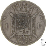 LaZooRo: Belgija 1 Franc 1886 VF / XF - srebro