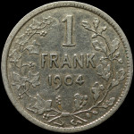 LaZooRo: Belgija 1 Franc 1904 XF - srebro