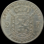 LaZooRo: Belgija 2 Francs 1880 VF/XF redkejši - Srebro