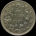 LaZooRo: Belgija 2 Francs 1909 XF / UNC - srebro