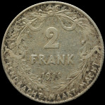 LaZooRo: Belgija 2 Francs Frank 1911 VF / XF - Srebro