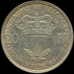 LaZooRo: Belgija 20 Francs Frank 1935 XF a - Srebro