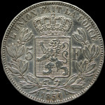 LaZooRo: Belgija 5 Francs 1851. XF - srebro