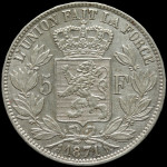 LaZooRo: Belgija 5 Francs 1871 XF / UNC - srebro