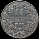 LaZooRo: Danska 16 Skilling 1857 VF / XF - srebro
