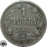 LaZooRo: Finska 1 Markka 1865 VF - Srebro