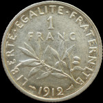 LaZooRo: Francija 1 Franc 1912 XF / UNC - srebro