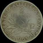LaZooRo: Francija 2 Francs 1905 VF / XF - srebro