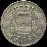 LaZooRo: Francija 5 Francs 1821 W XF - srebro
