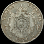 LaZooRo: Francija 5 Francs 1856 A VF - srebro