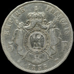 LaZooRo: Francija 5 Francs 1856 BB VF - srebro