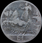 LaZooRo: Italija 1 Lira 1909 F / VF - srebro