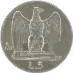 LaZooRo: Italija 5 Lire 1927 R UNC ** - srebro