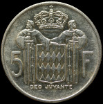 LaZooRo:  Monako 5 Francs 1966 UNC redkejši - Srebro