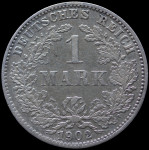 LaZooRo: Nemčija 1 Mark 1902 J XF / UNC - srebro